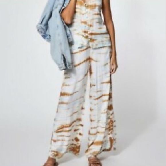 Young Fabulous & Broke Fauna Wide Split Leg Tie Dye Pants in Robin Cayman - Picture 1 of 9